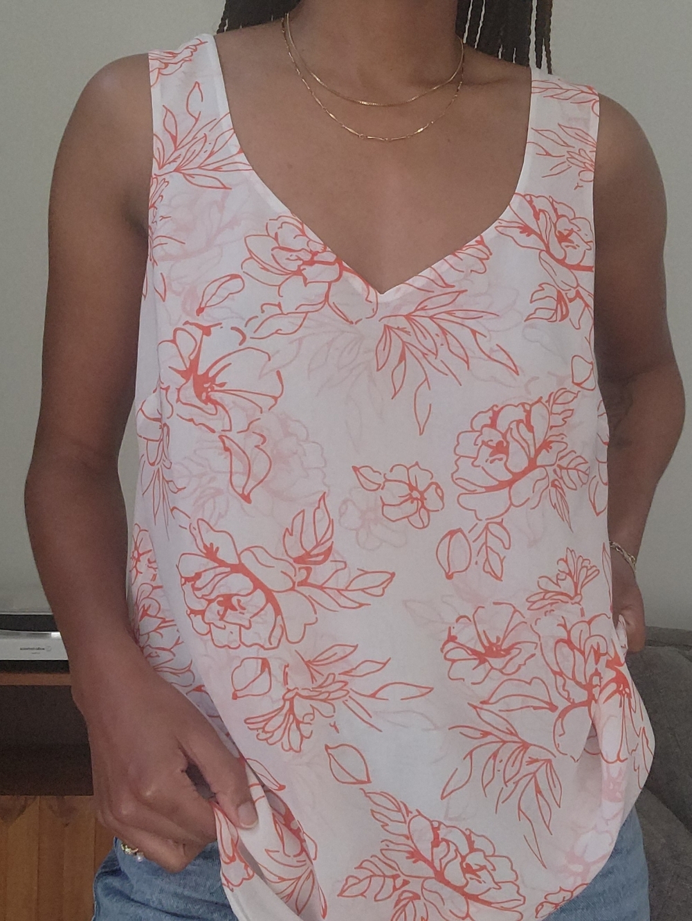 CAbi Layered Floral Sleeveless Tank Top Size Medium Adjustable Strap Blouse Poly